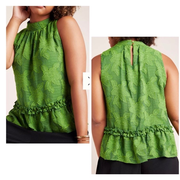 Maeve Tops - Maeve Anthropologie Women Size 10 Savannah Green Embroidered Swing Blouse Ruffle